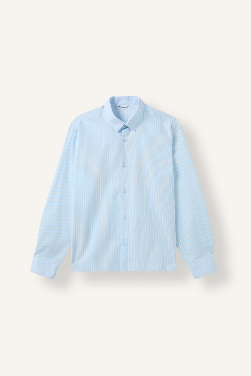 Man Light Blue Boxy Fit Cotton Long Sleeve Shirt