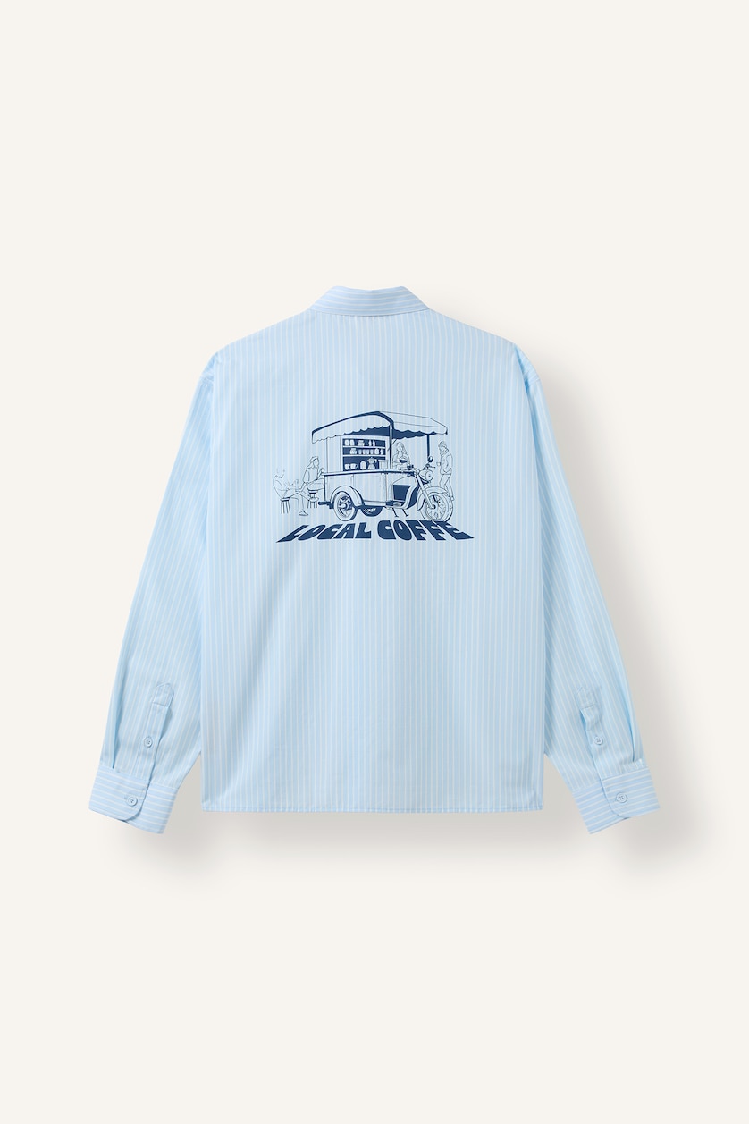 Man Light Blue Boxy Fit Cotton Long Sleeve Shirt