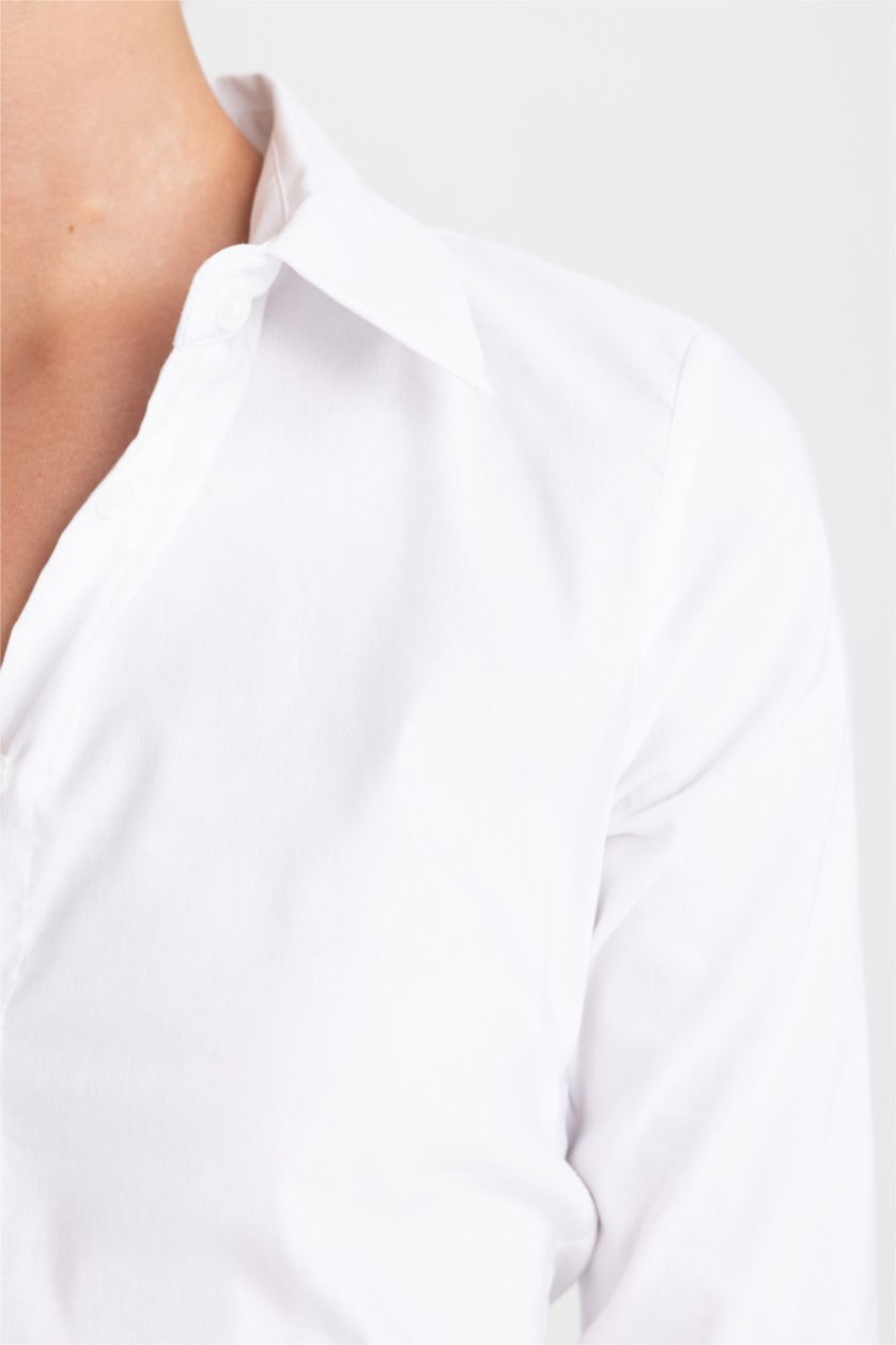 Женская Кремовый Рубашка базовая стандартного кроя с длинным рукавом