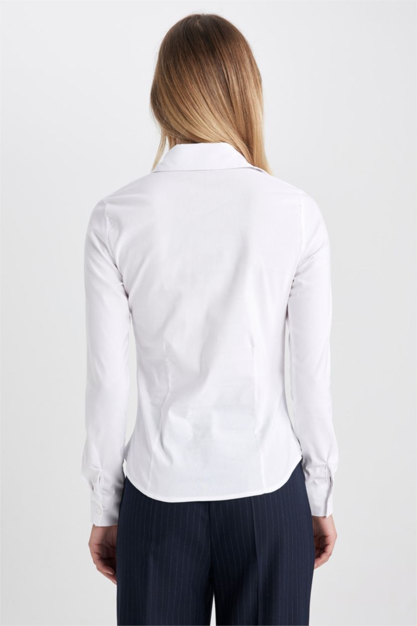 Женская Кремовый Рубашка базовая стандартного кроя с длинным рукавом