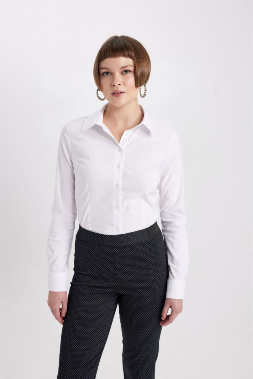 FEMME Blanc Chemise À Manches Longues Et Col Chemise Coupe Classique