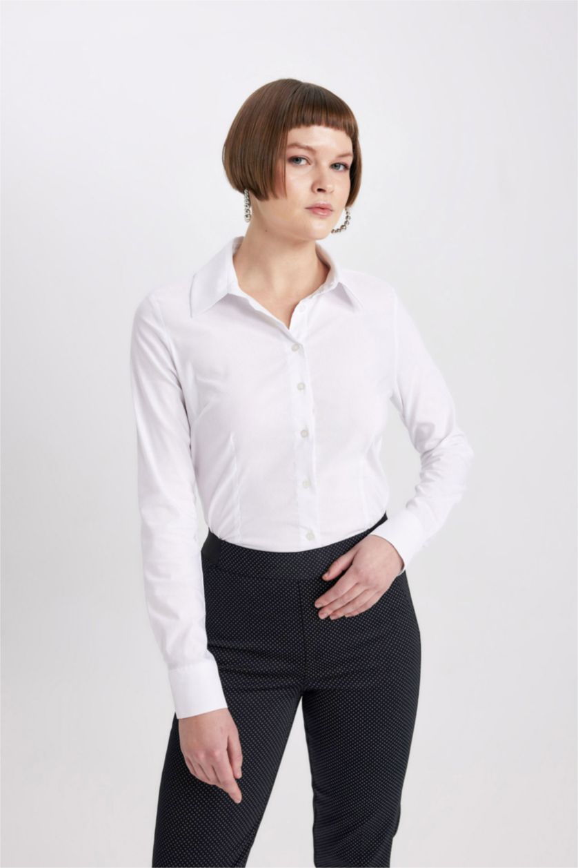 FEMME Blanc Chemise À Manches Longues Et Col Chemise Coupe Classique