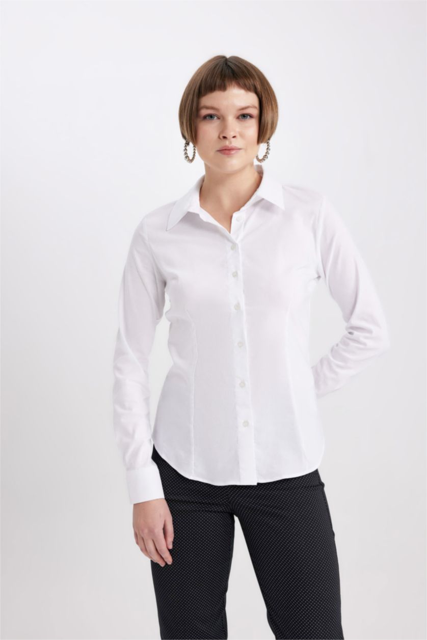 FEMME Blanc Chemise À Manches Longues Et Col Chemise Coupe Classique