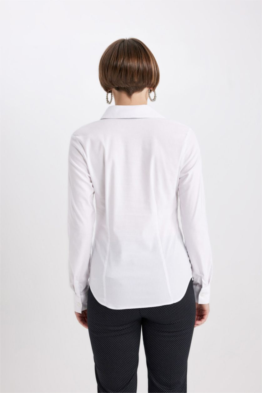 FEMME Blanc Chemise À Manches Longues Et Col Chemise Coupe Classique