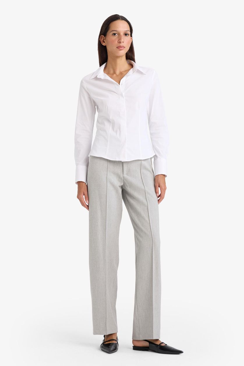 Kadın Violet Beyaz Fitted Bengalin Gömlek