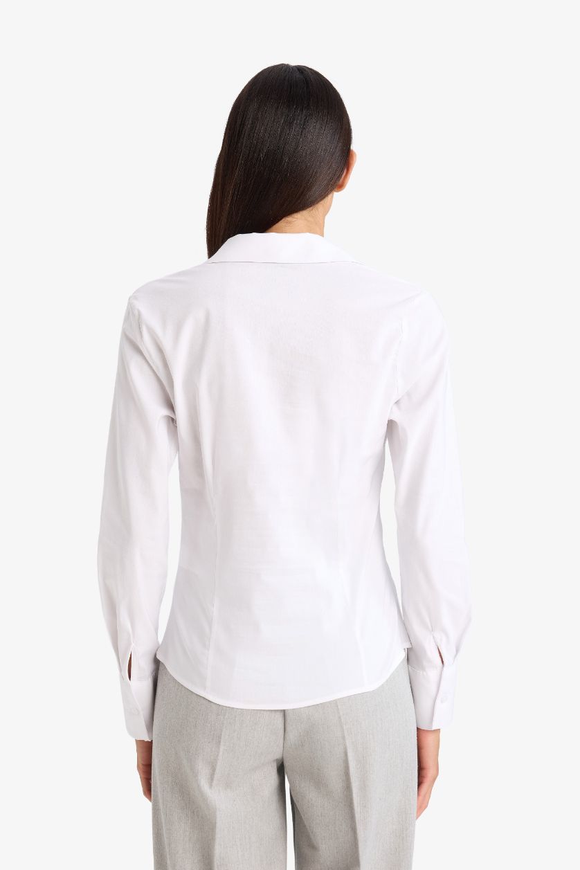 Kadın Violet Beyaz Fitted Bengalin Gömlek