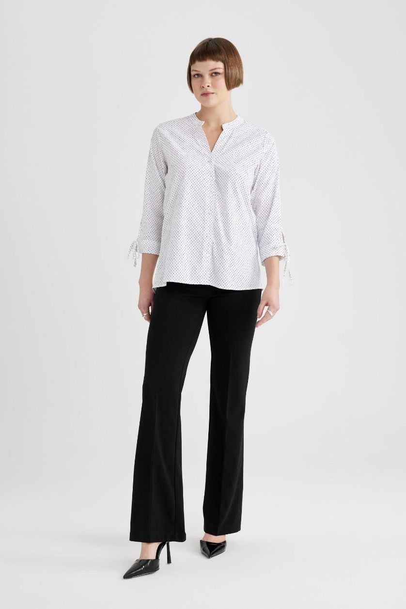 WOMAN White Fitted Open Collar Striped Half Sleeve Shirt