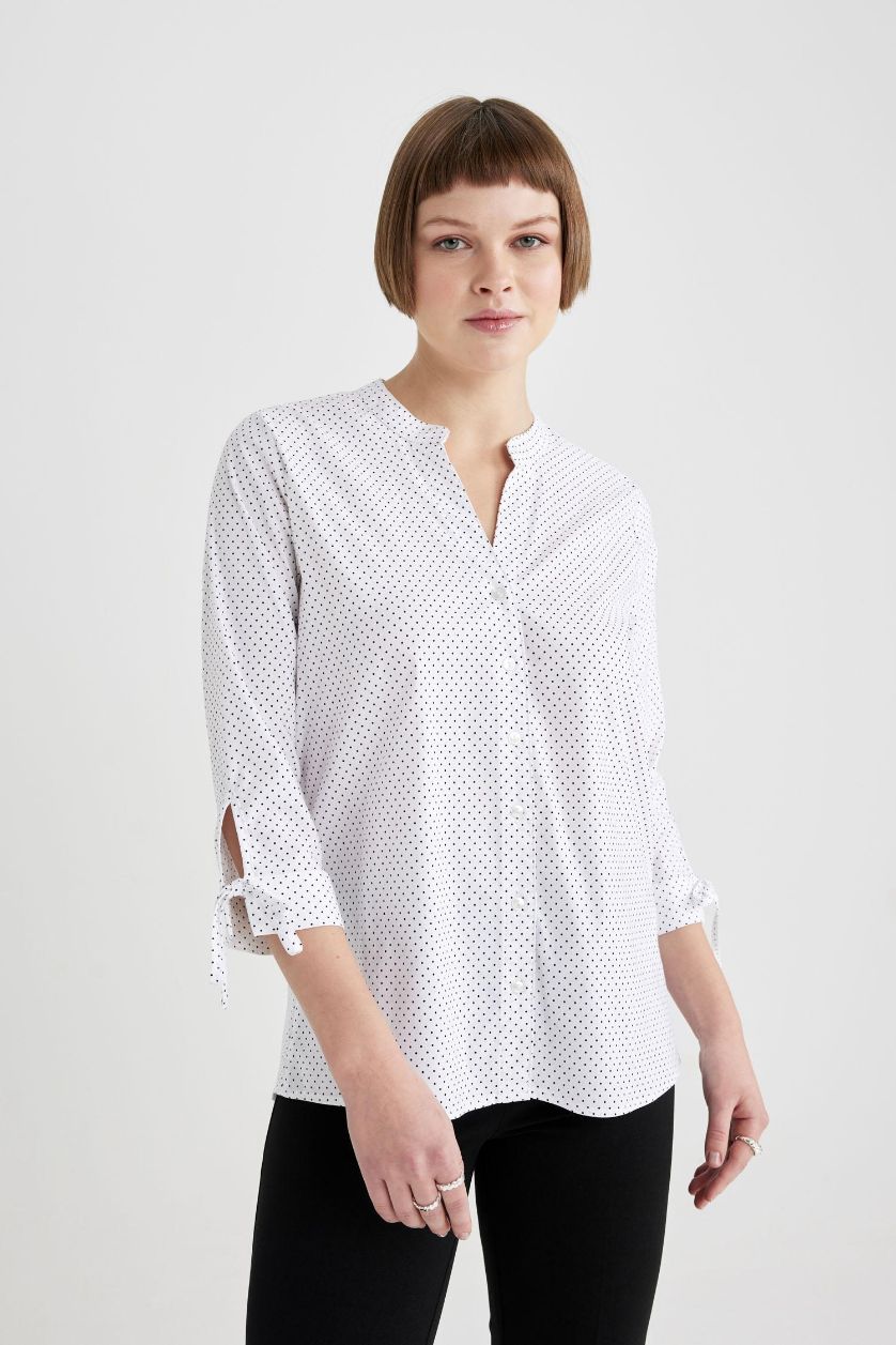 WOMAN White Fitted Open Collar Striped Half Sleeve Shirt
