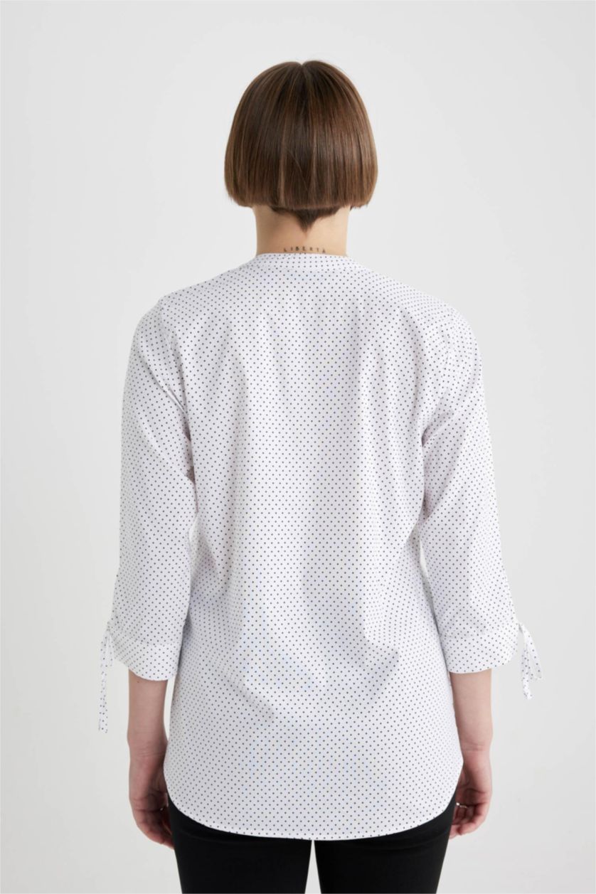 WOMAN White Fitted Open Collar Striped Half Sleeve Shirt