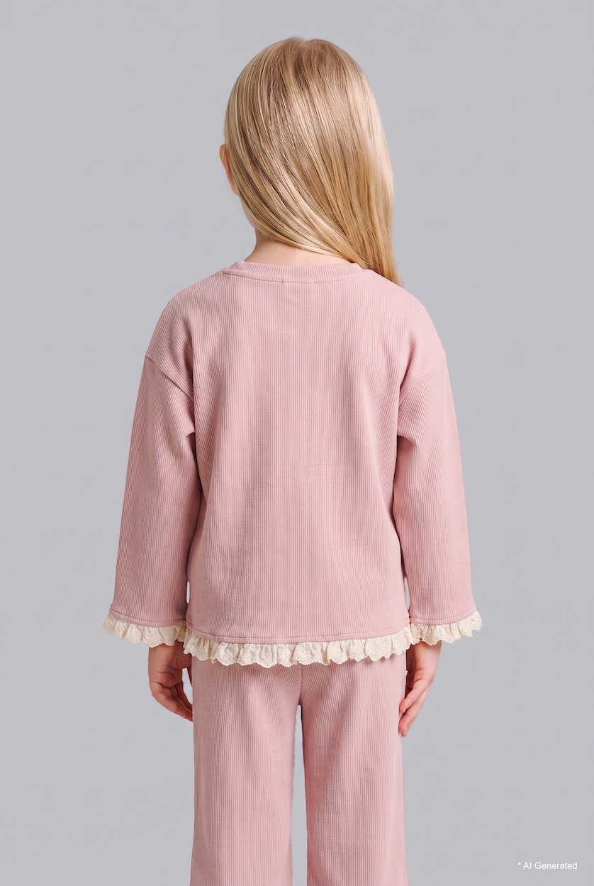 Kız Bebek Gülkurusu Regular Fıt Çiçekli Sweatshirt Kız Bebek