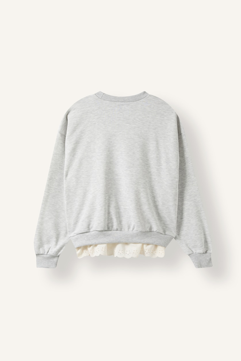 Kız Çocuk - Genç Kız Açık Gri Melange Baskılı Fırfırlı Sweatshirt Kız Çocuk
