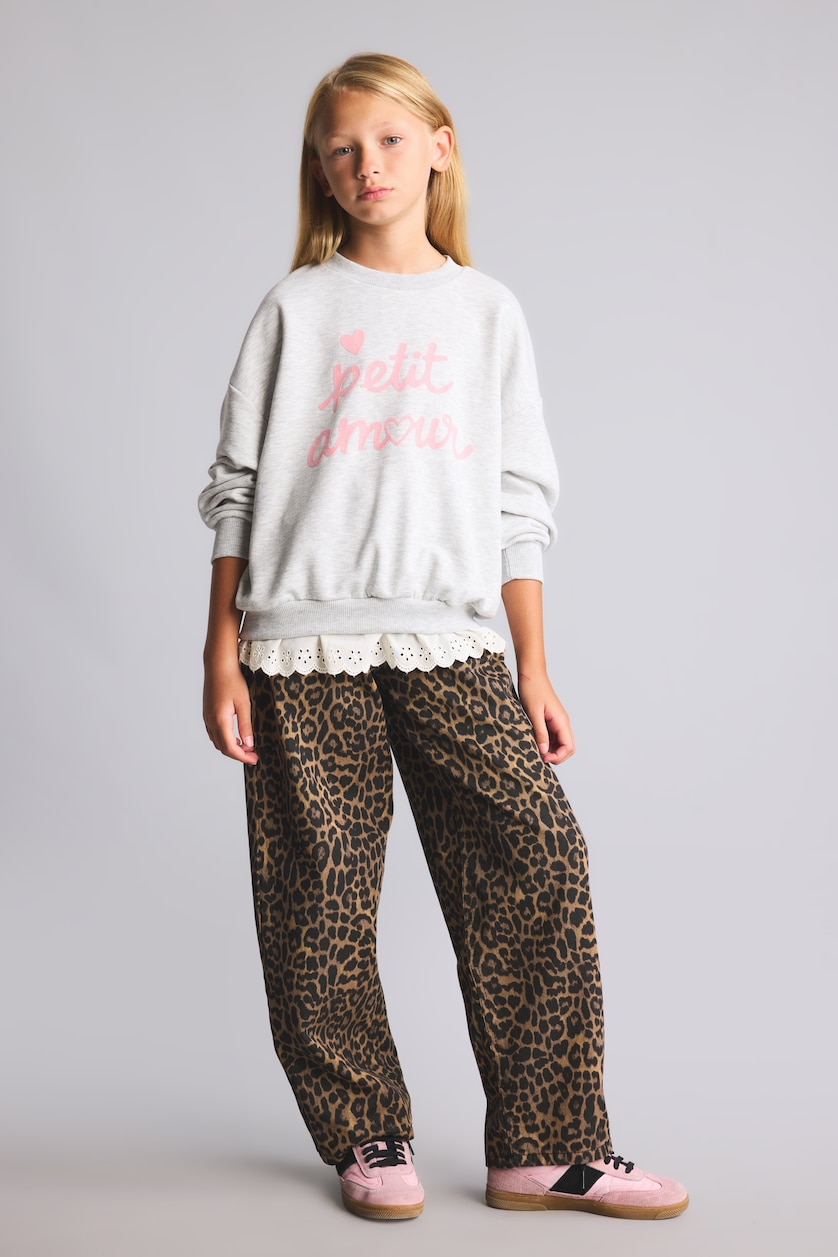 GIRLS & TEENS Light Grey Melange سويت شيرت بناتي بطبعة شعار قصة عادية