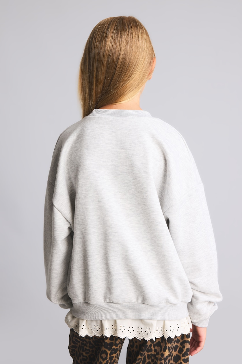 GIRLS & TEENS Light Grey Melange سويت شيرت بناتي بطبعة شعار قصة عادية