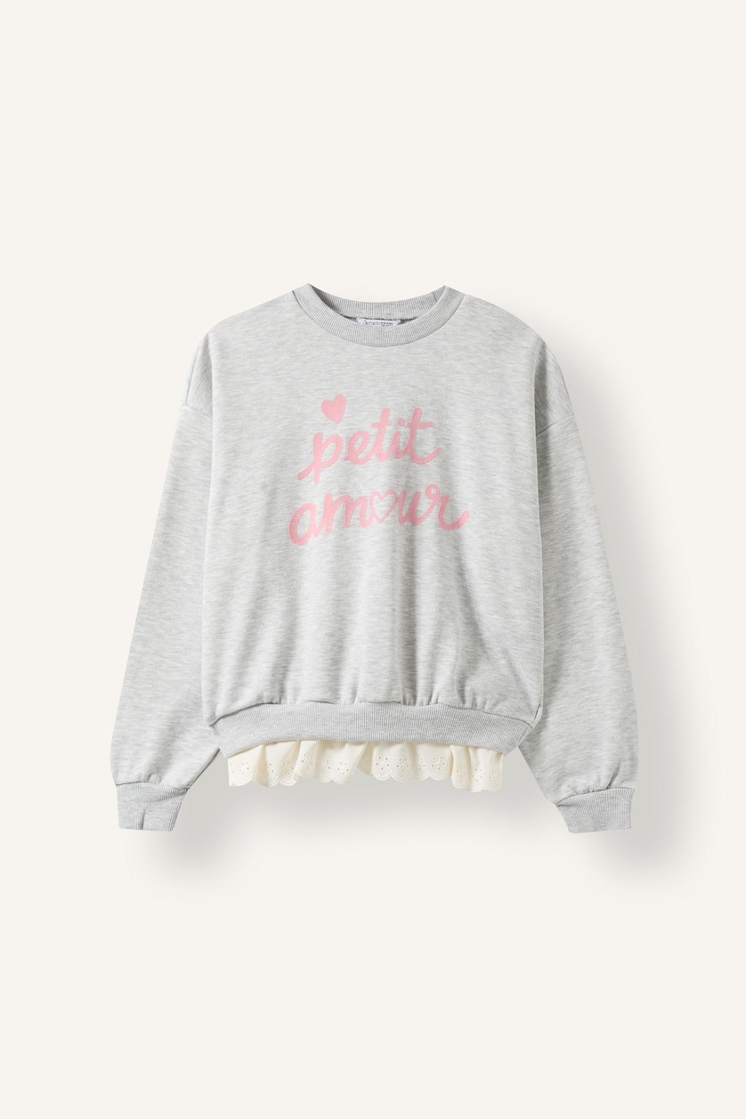 GIRLS & TEENS Light Grey Melange سويت شيرت بناتي بطبعة شعار قصة عادية