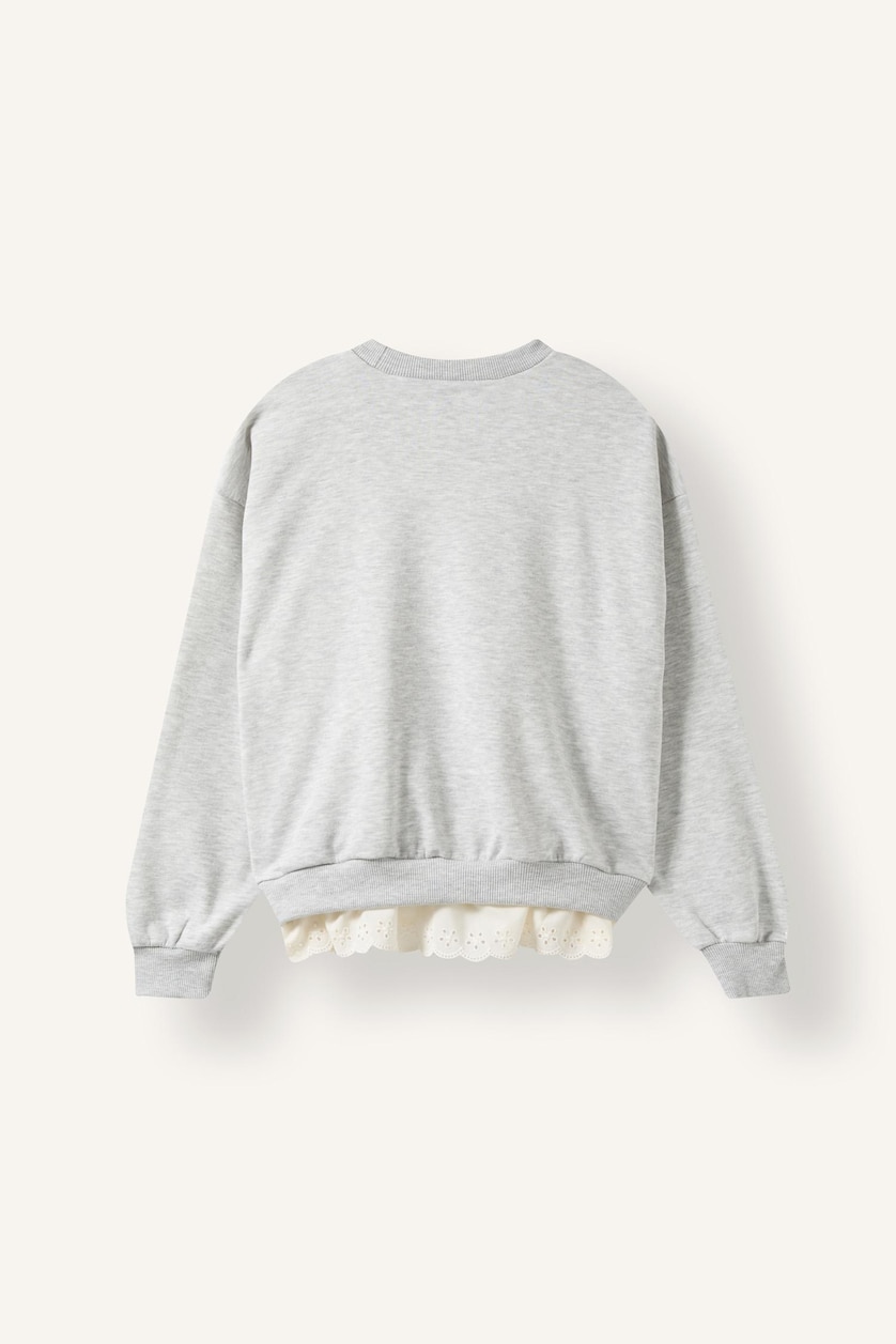 GIRLS & TEENS Light Grey Melange سويت شيرت بناتي بطبعة شعار قصة عادية