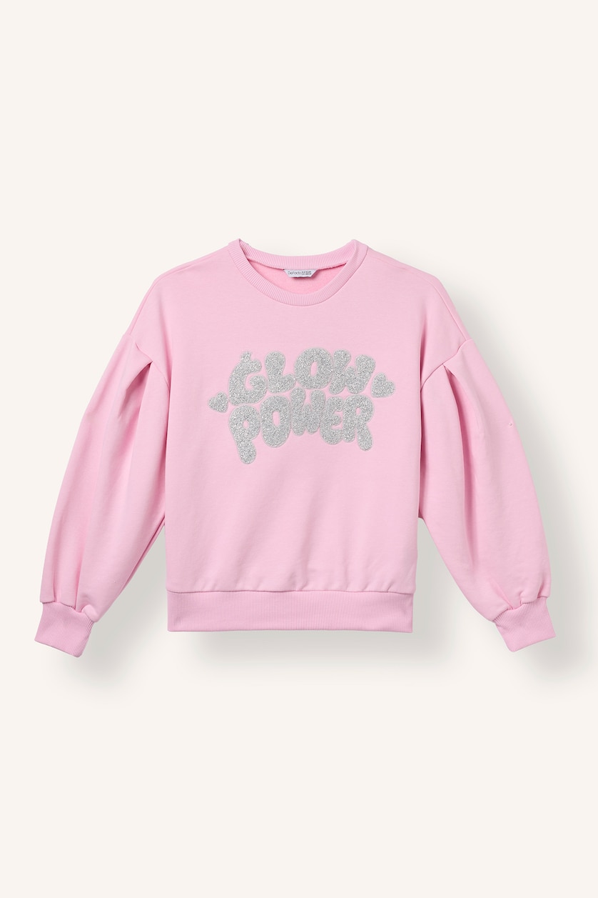Kız Çocuk - Genç Kız Pembe Baskılı Balon Kol Sweatshirt Kız Çocuk