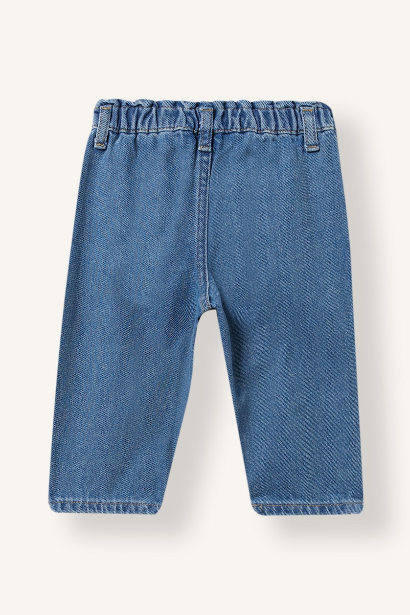 Kız Bebek Mavi Çiçek Nakışlı Baggy Fit Jean Pantolon Kız Bebek