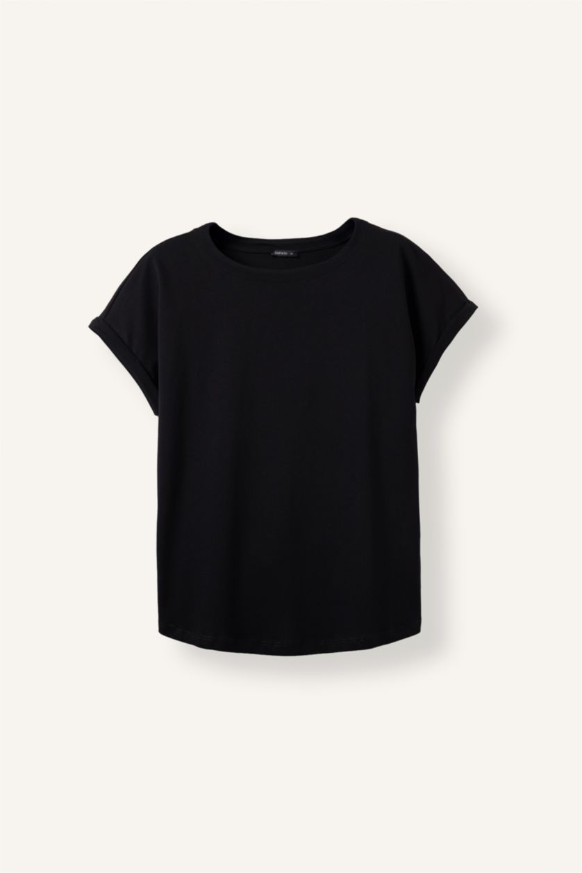 Women Black Regular Fit Short Sleeve T-Shirt