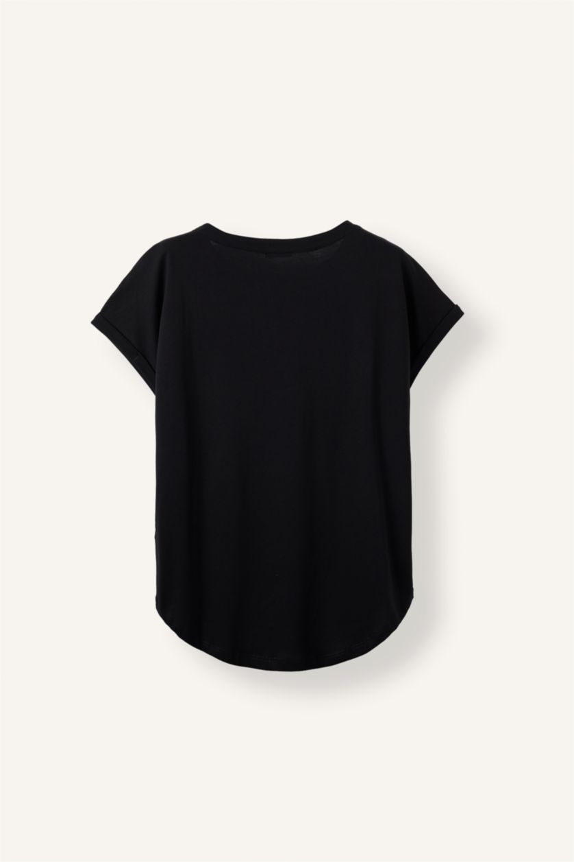 Women Black Regular Fit Short Sleeve T-Shirt