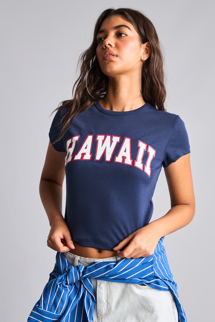 Woman NAVY Slim Fit Ribana Short Sleeve T-Shirt
