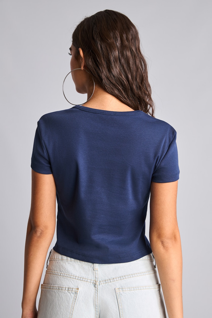 Woman NAVY Slim Fit Ribana Short Sleeve T-Shirt