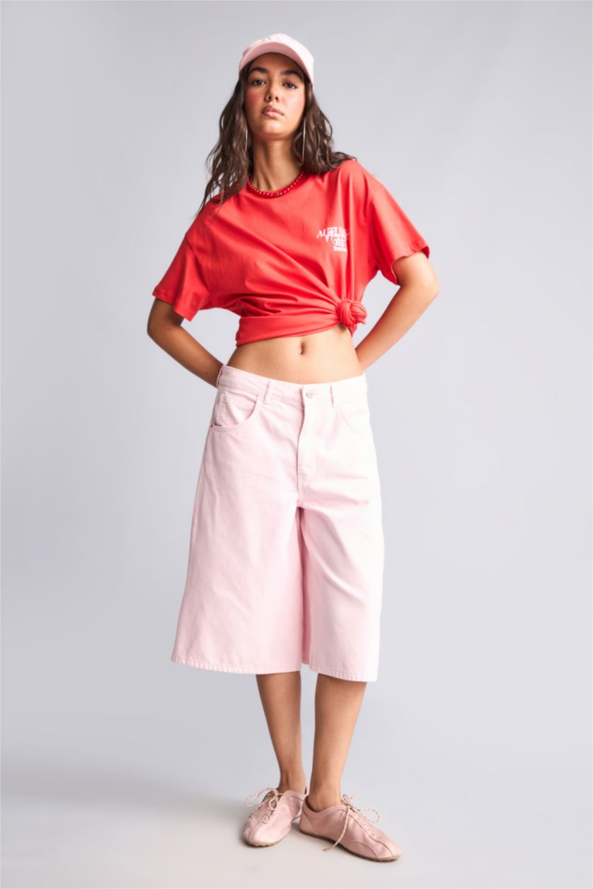 WOMAN Red Oversize Fit Ribana Short Sleeve T-Shirt