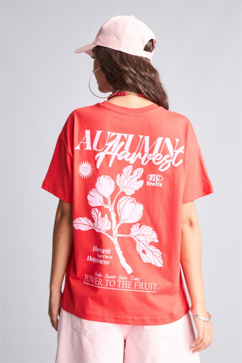 WOMAN Red Oversize Fit Ribana Short Sleeve T-Shirt
