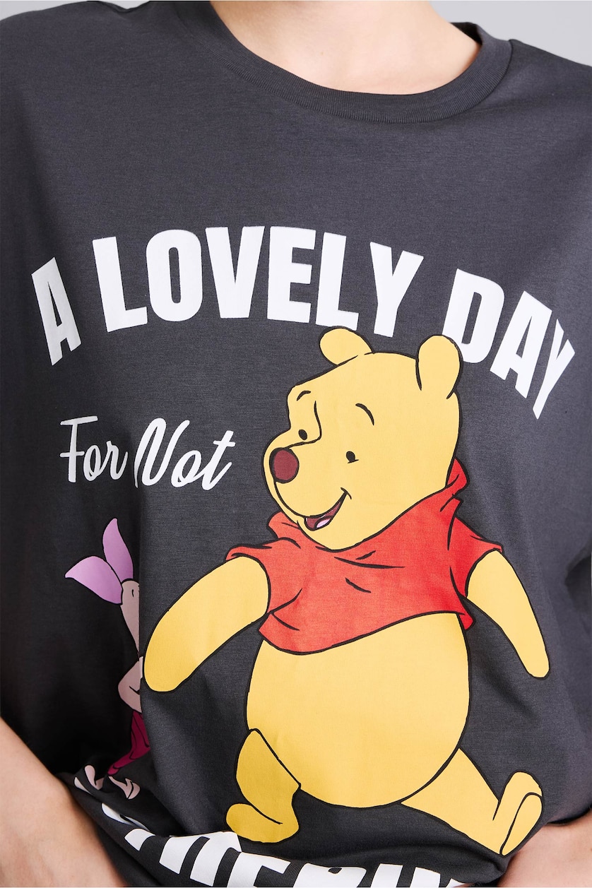 Kadın Antrasit Oversize Winnie The Pooh Baskılı Tişört
