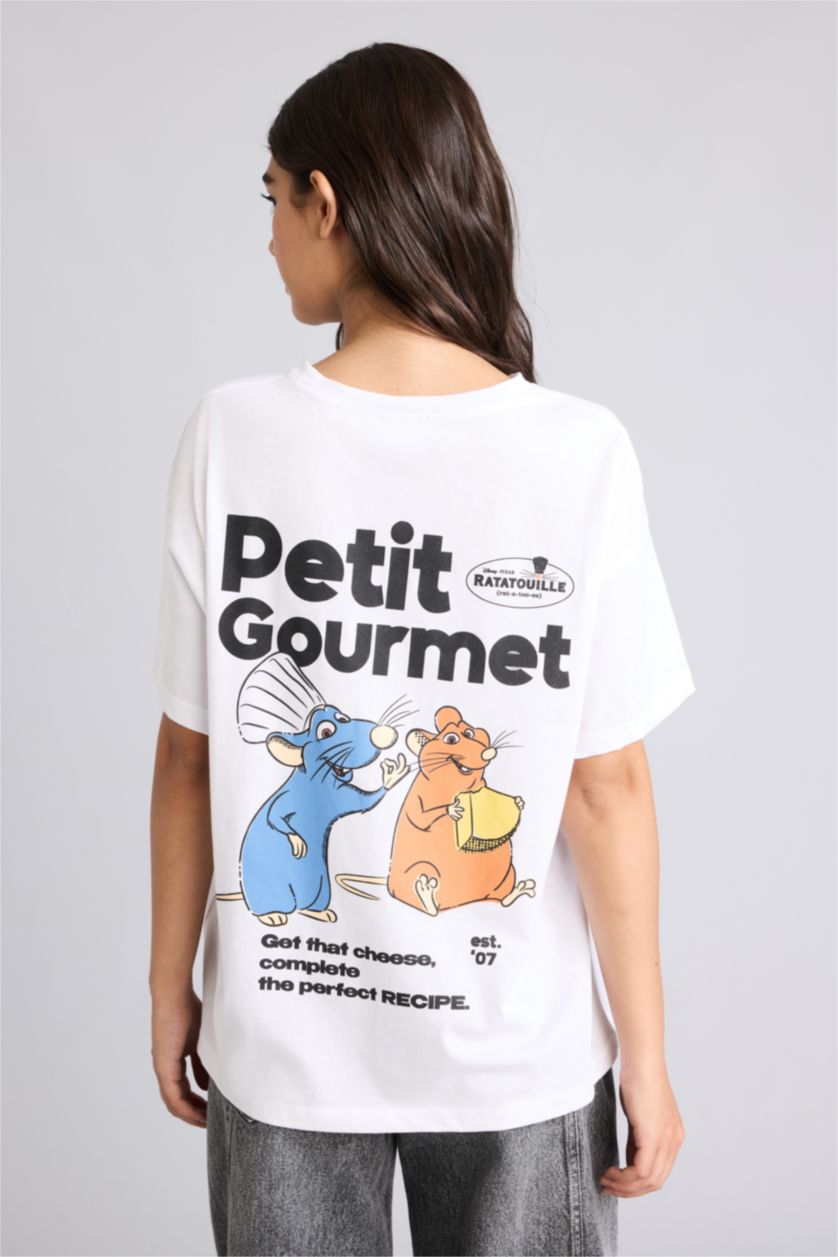 Kadın Kırık Beyaz Ratatouille Oversize Kısa Kollu Tişört