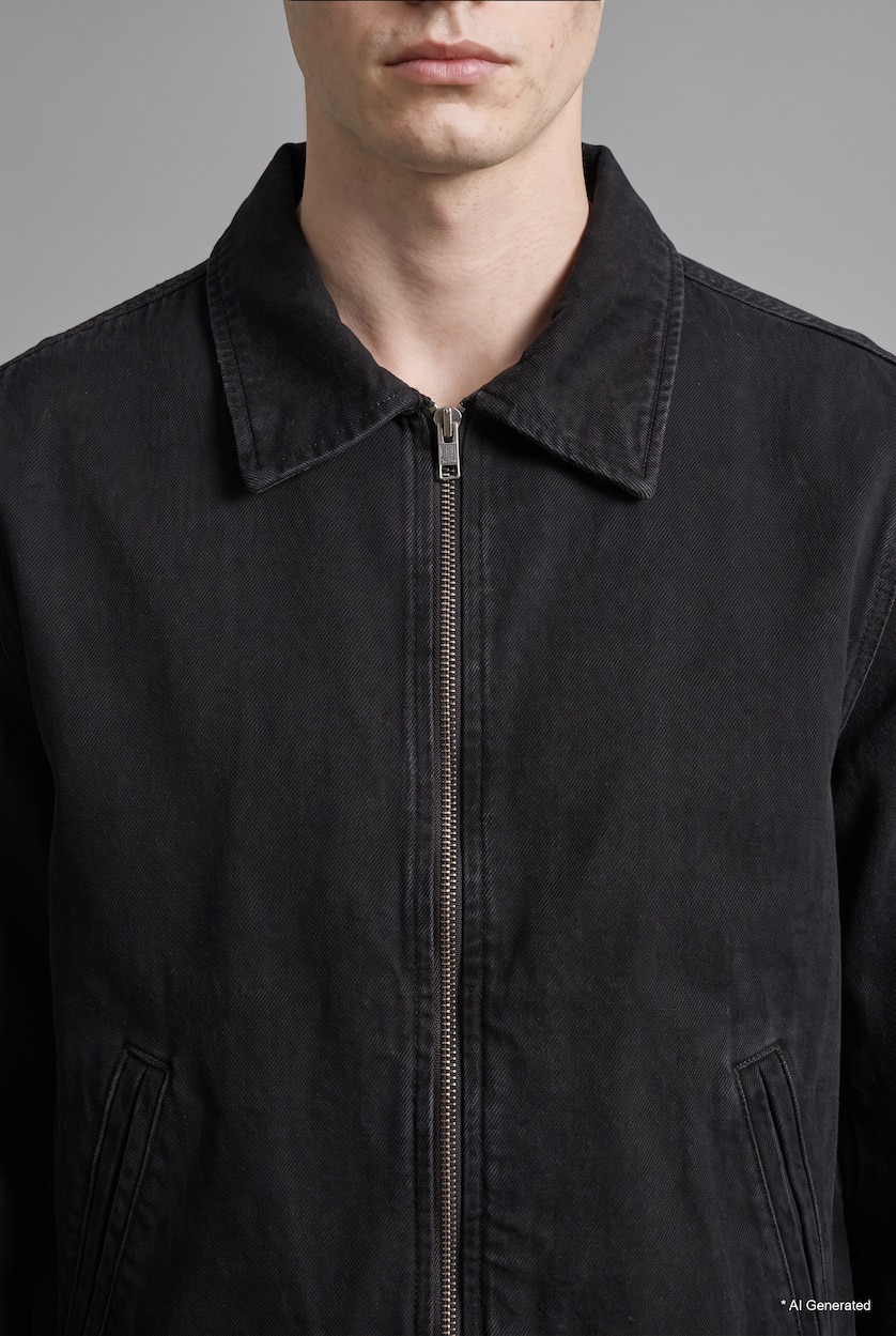Man Black Regular Fit Zip Up Cotton Denim Jacket