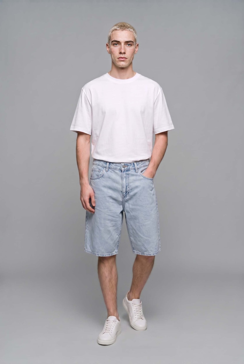 MAN Light Blue Baggy Fit Denim Bermuda Shorts