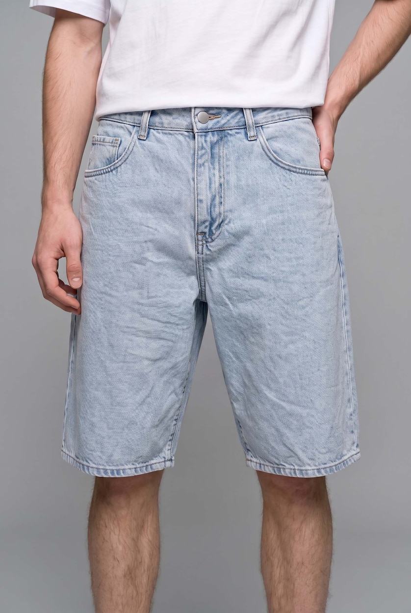 MAN Light Blue Baggy Fit Denim Bermuda Shorts