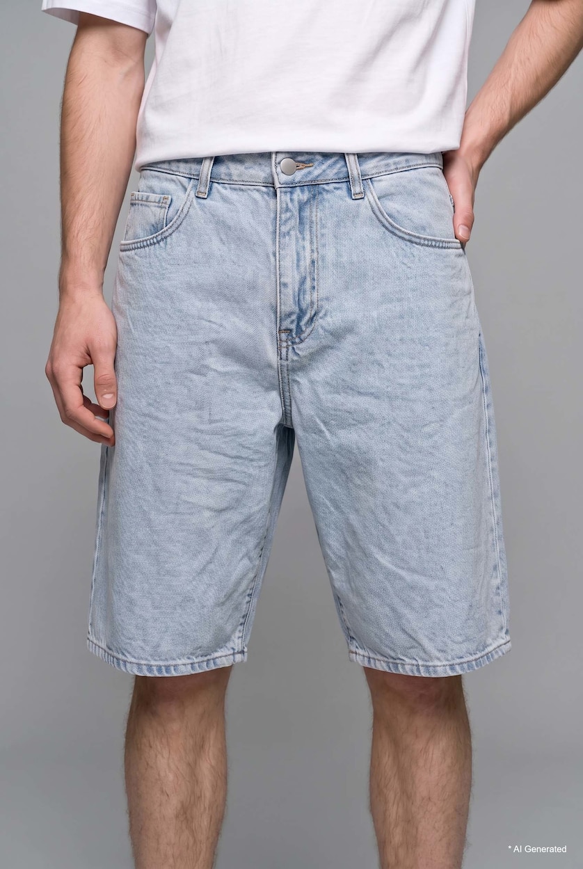 MAN Light Blue Baggy Fit Denim Bermuda Shorts
