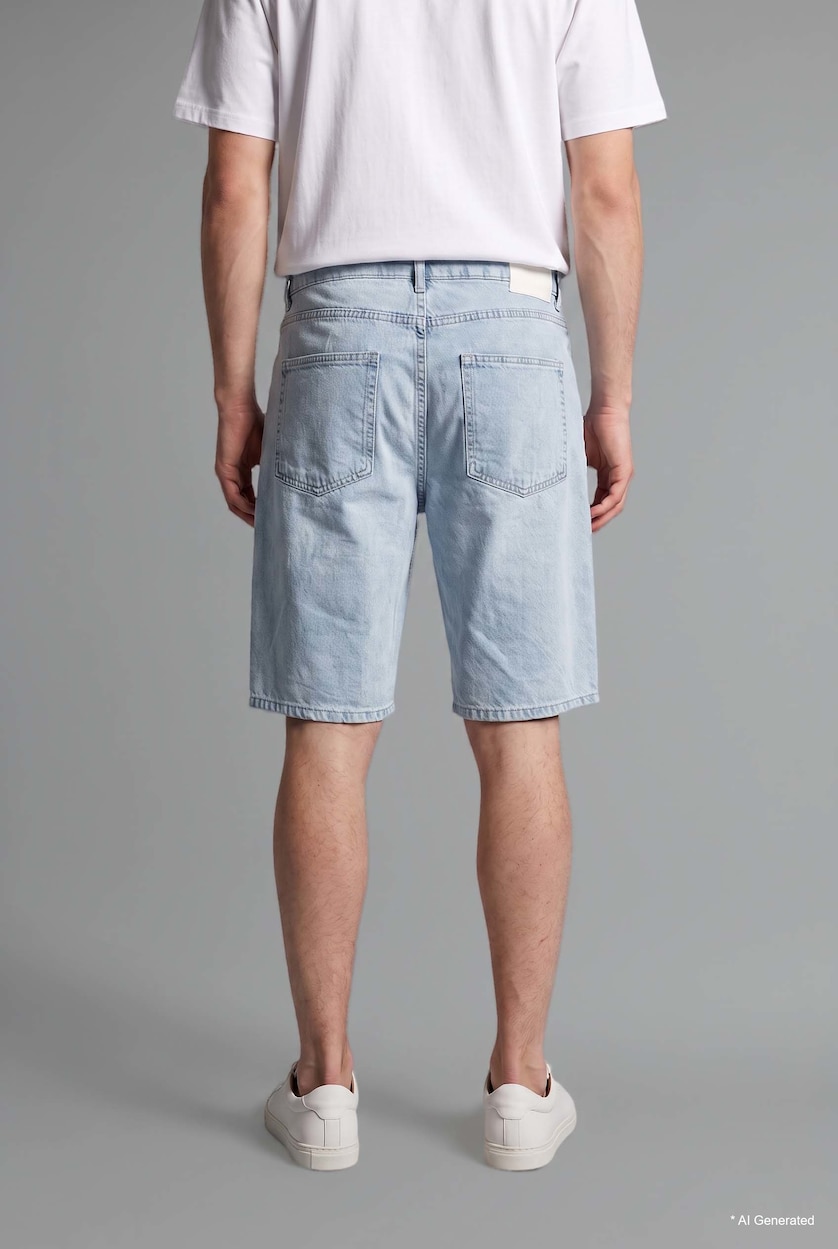 MAN Light Blue Baggy Fit Denim Bermuda Shorts