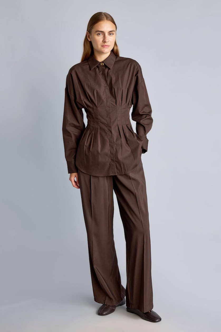 Woman Brown High Waist Wide Leg Trousers
