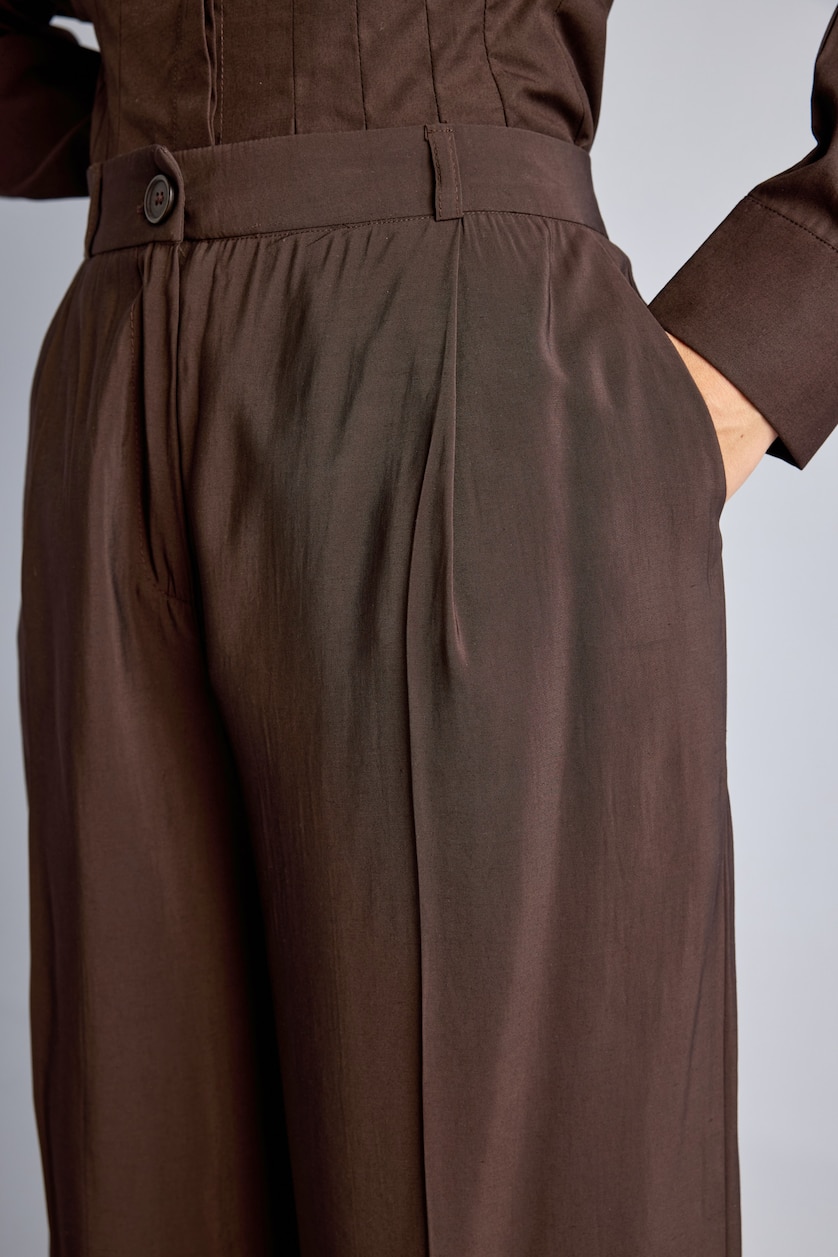 Woman Brown High Waist Wide Leg Trousers