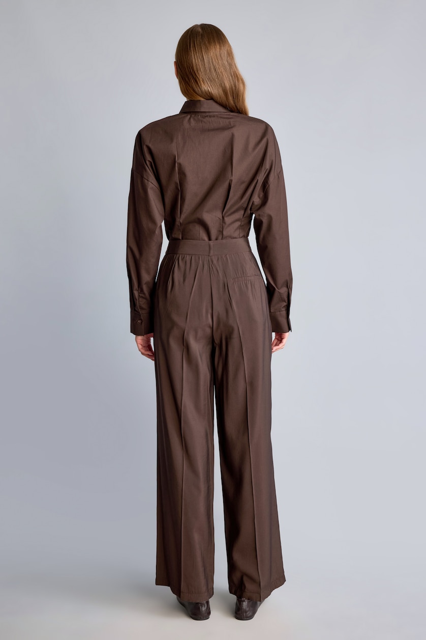 Woman Brown High Waist Wide Leg Trousers