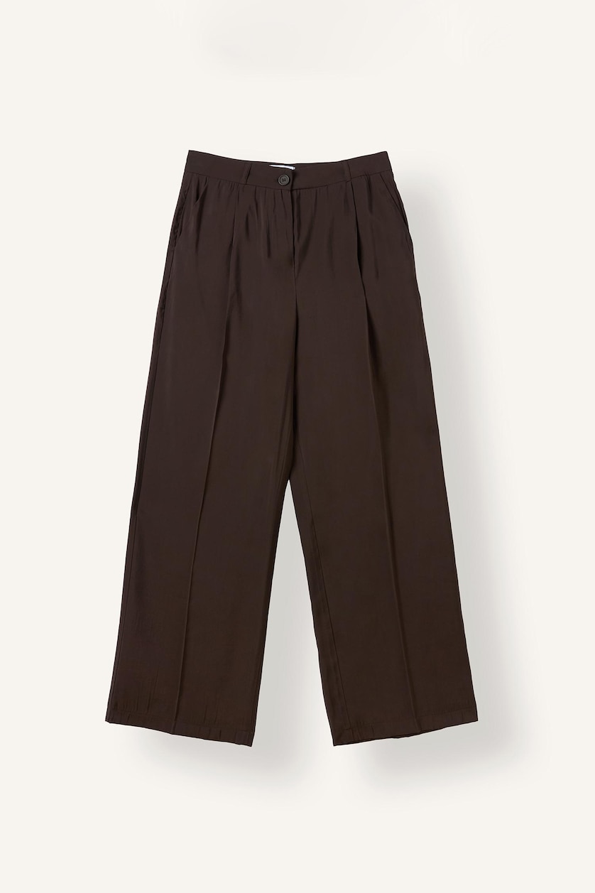 Woman Brown High Waist Wide Leg Trousers