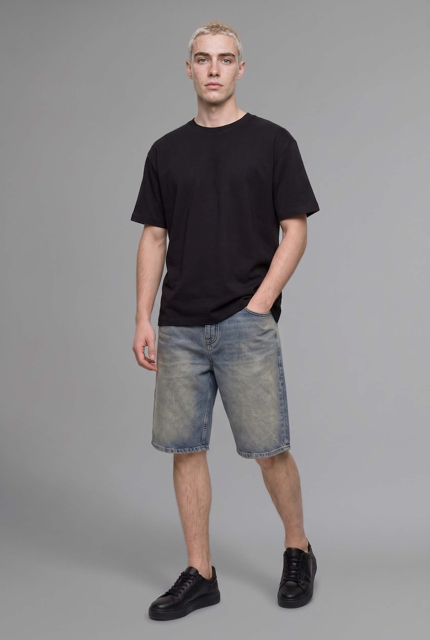 MAN Blue Baggy Fit Denim Bermuda Shorts