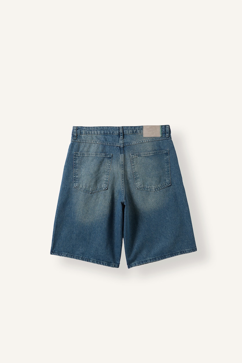 Erkek Mavi Baggy Fit Denim Şort