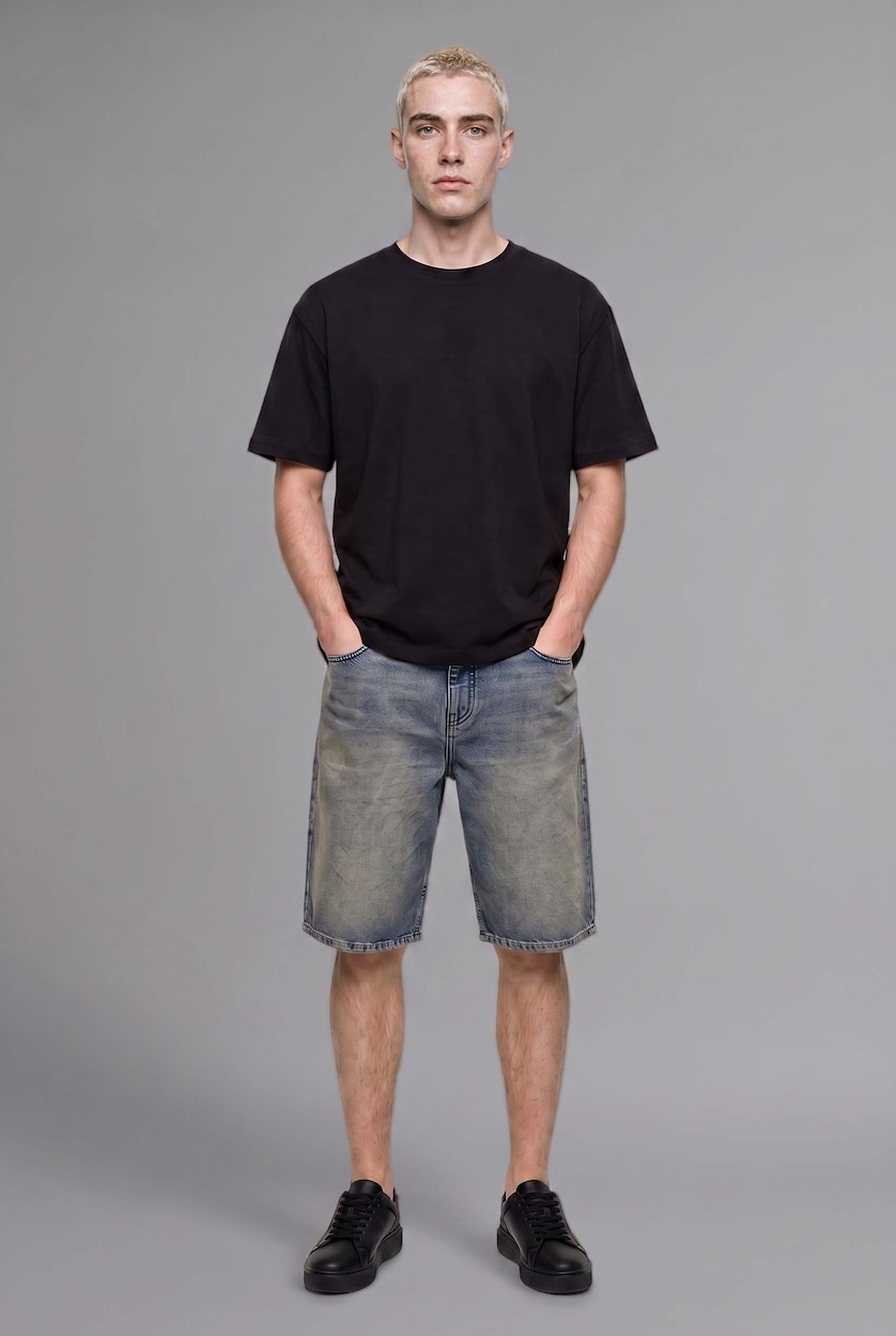 MAN Blue Baggy Fit Denim Bermuda Shorts