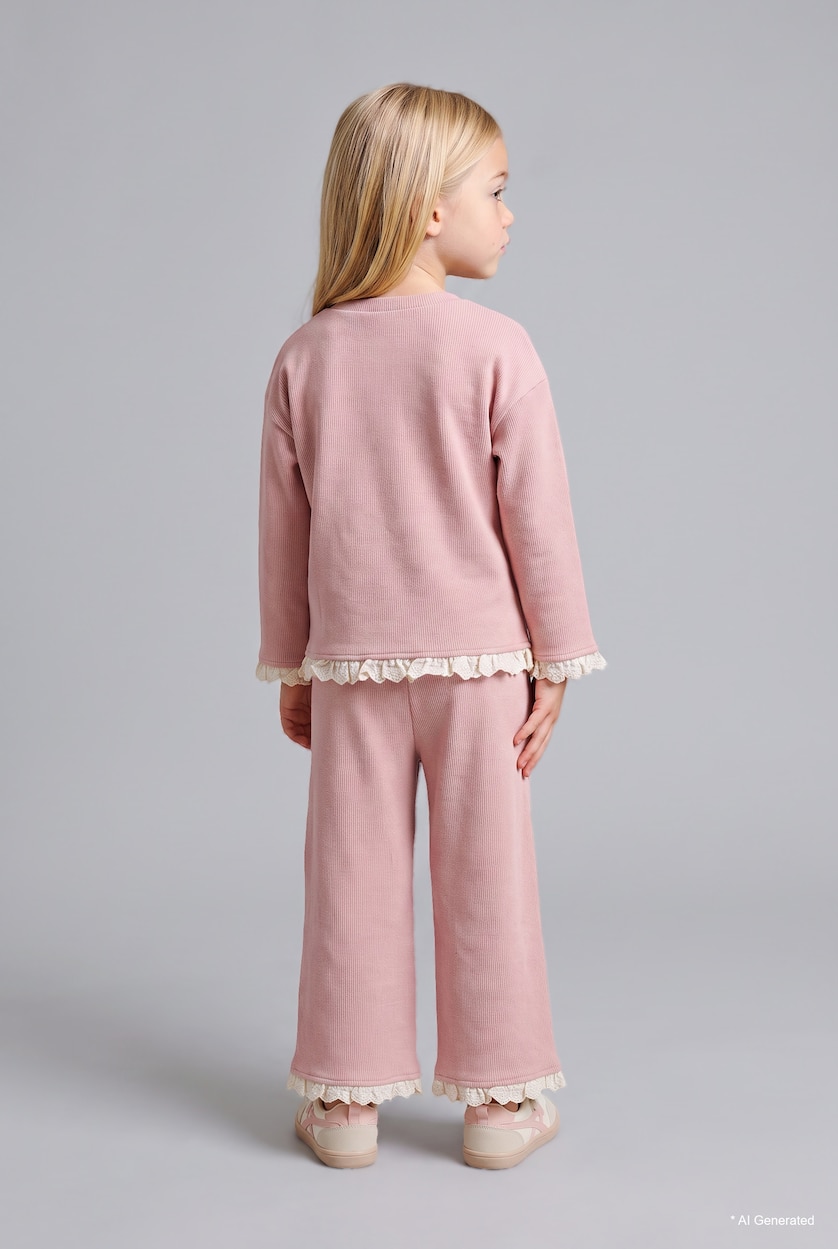 طفلة صغيرة وردي Baby Girl Wide Leg Floral Elastic Waist Sweatpants