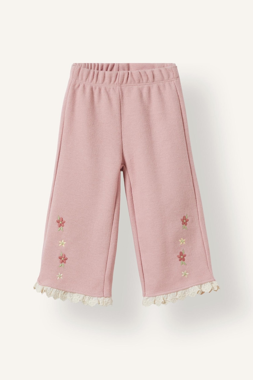 طفلة صغيرة وردي Baby Girl Wide Leg Floral Elastic Waist Sweatpants