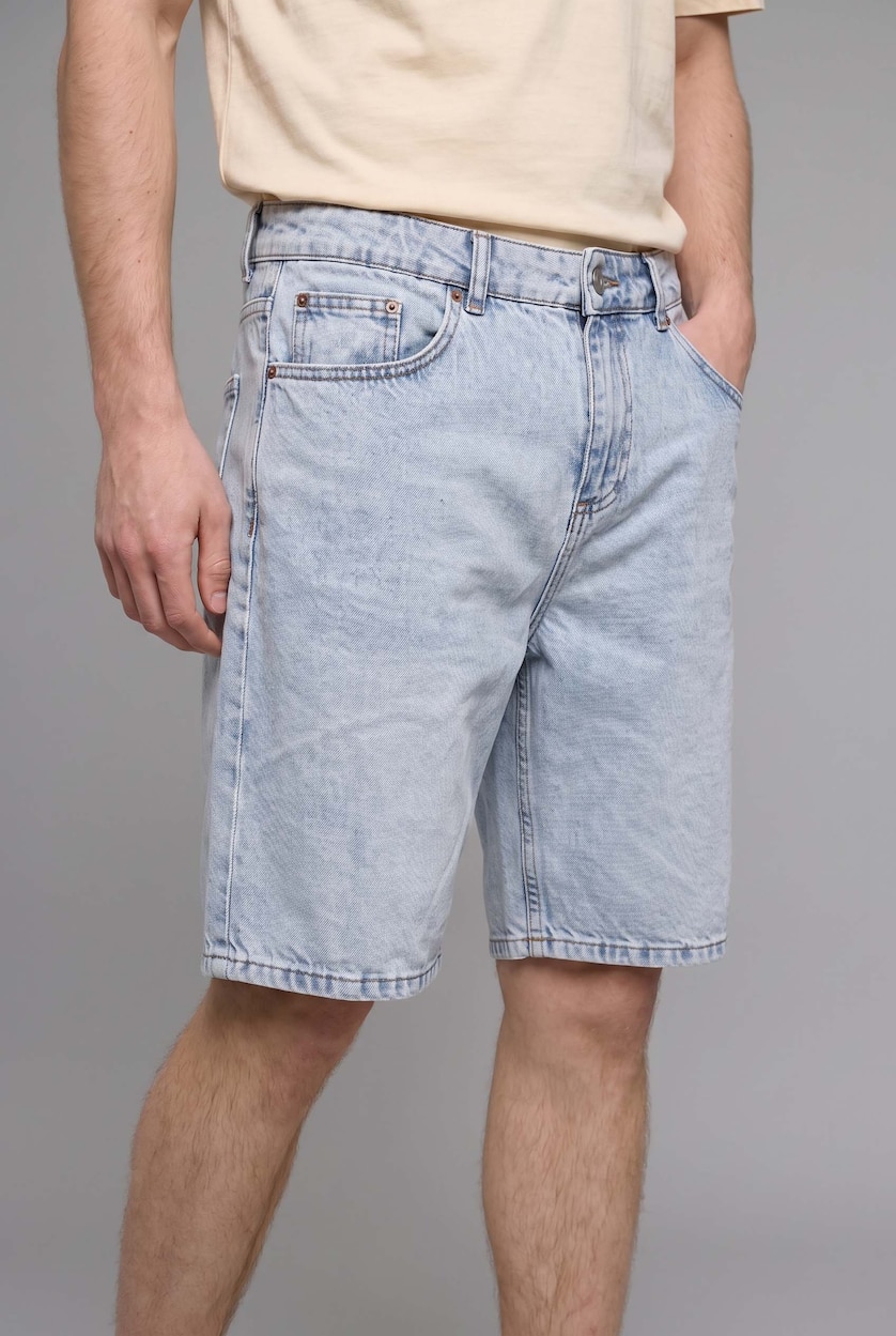 Erkek Açık Mavi %100 Pamuk Straıght Fit Jean Şort