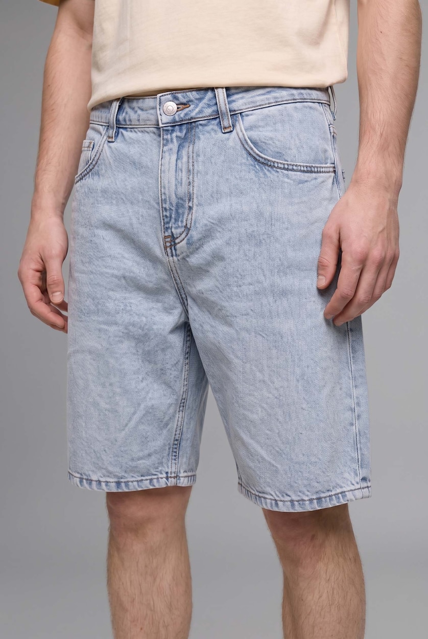 Erkek Açık Mavi %100 Pamuk Straıght Fit Jean Şort