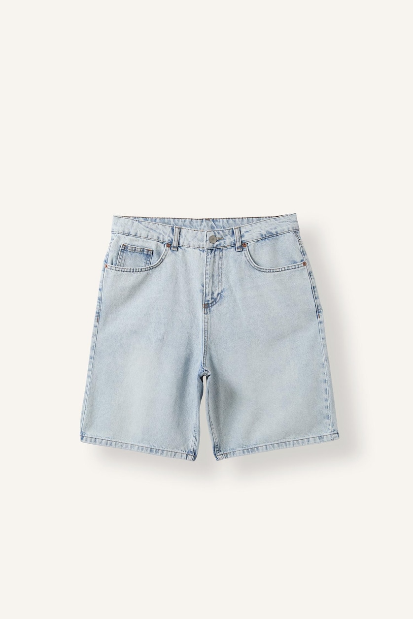 Erkek Açık Mavi %100 Pamuk Straıght Fit Jean Şort