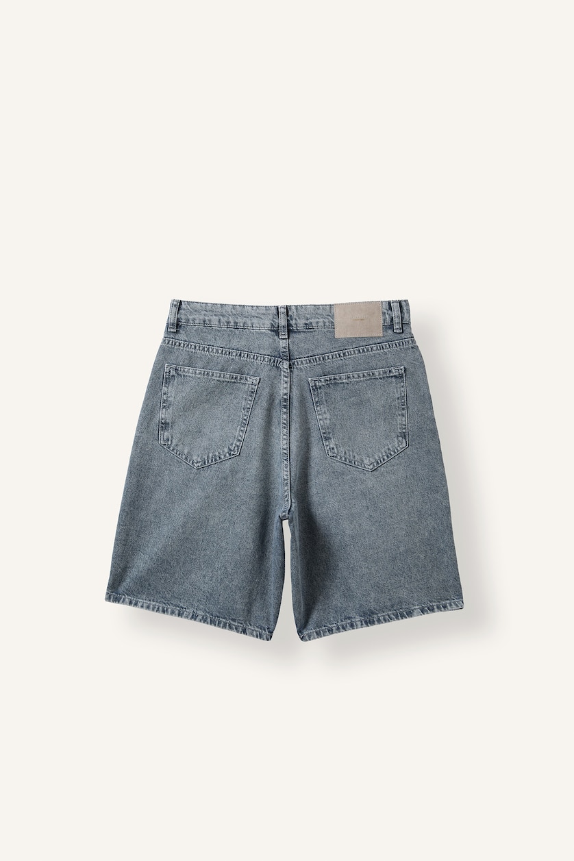 Erkek Mavi Gri Straight Fit Denim Bermuda