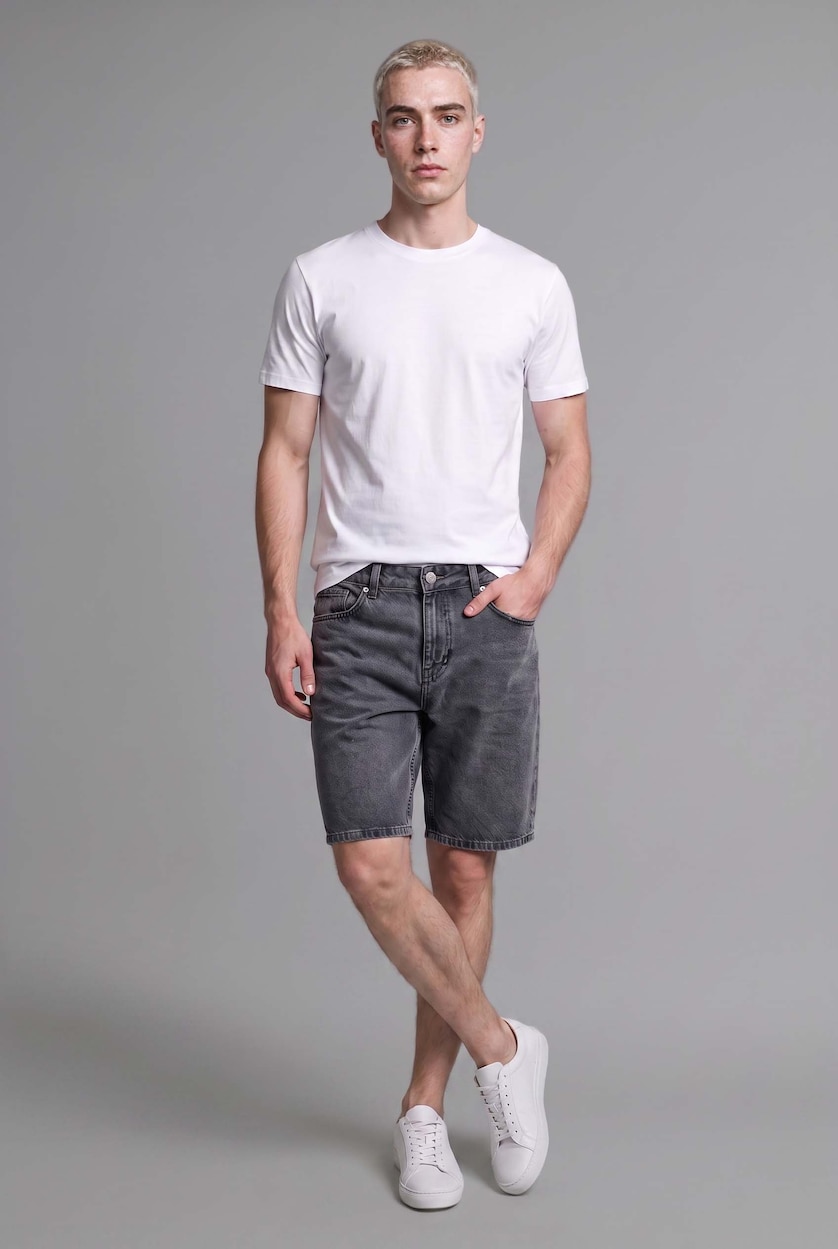 MAN Blue Grey Straight Fit Shorts