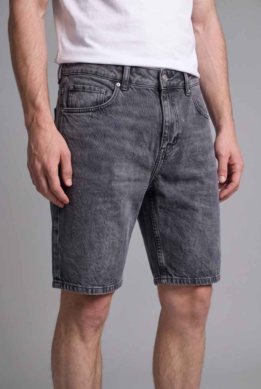 MAN Blue Grey Straight Fit Shorts