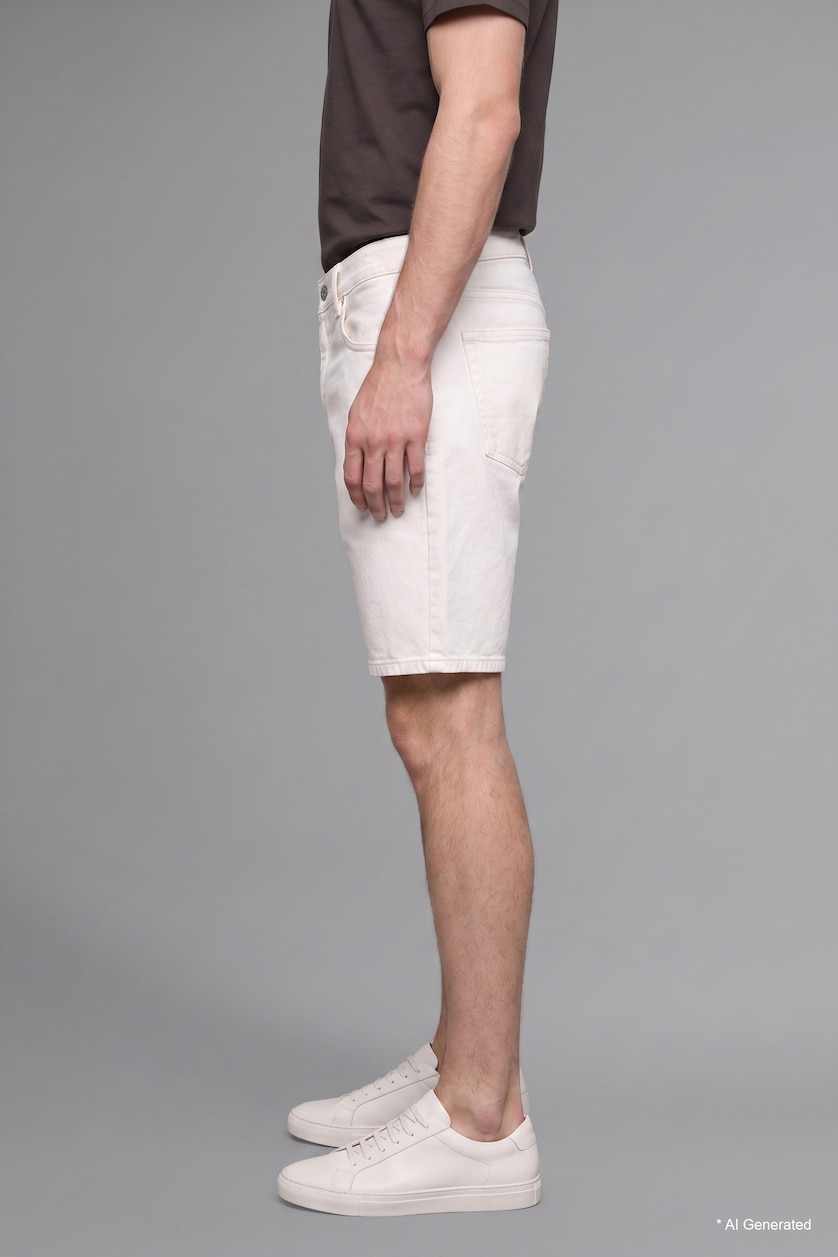 Erkek Beyaz %100 Pamuk Straıght Fit Denim Şort